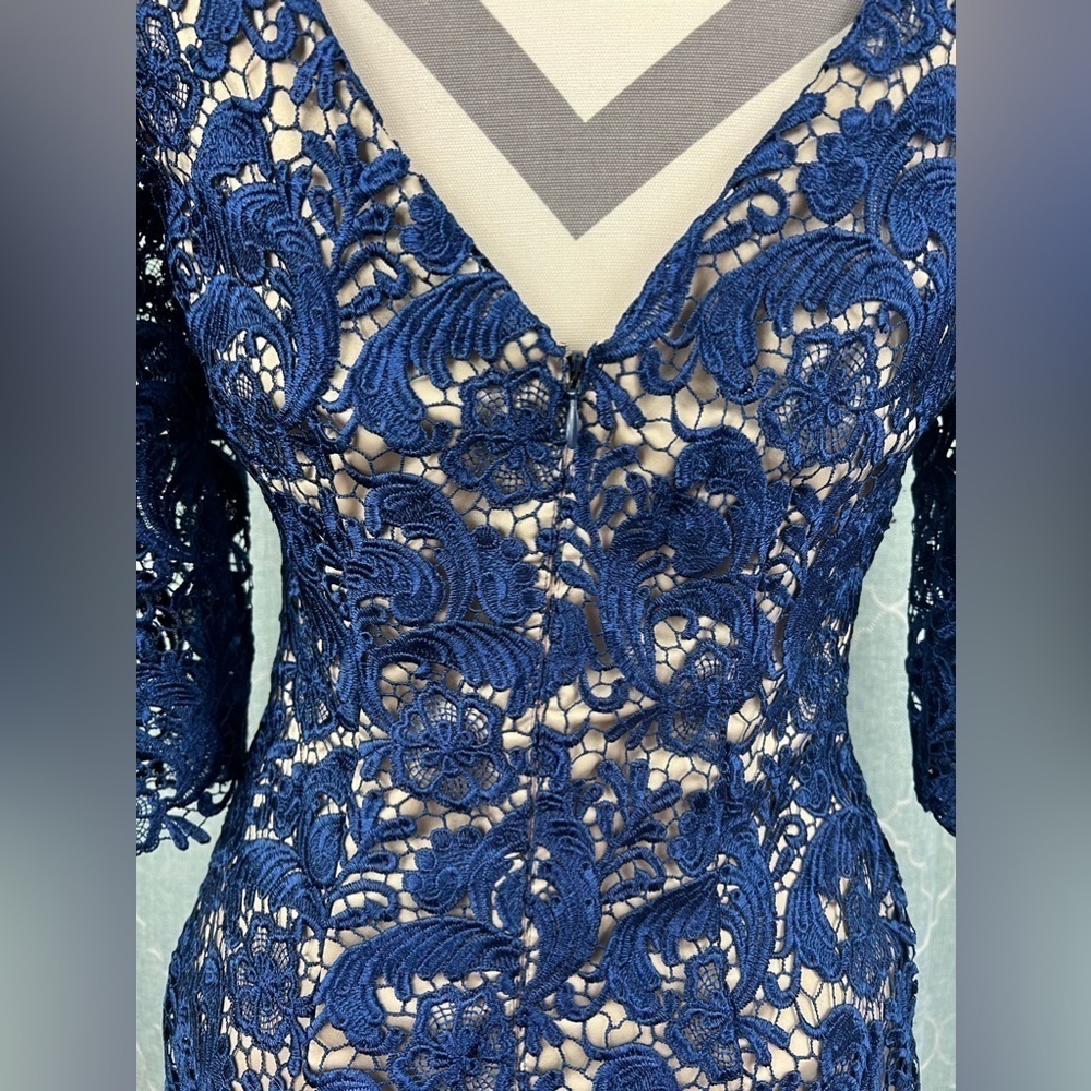 Eliza J Navy Lace Sheath Dress - Size 6 | Wedding Guest Cocktail Elegant - Picture 6 of 10